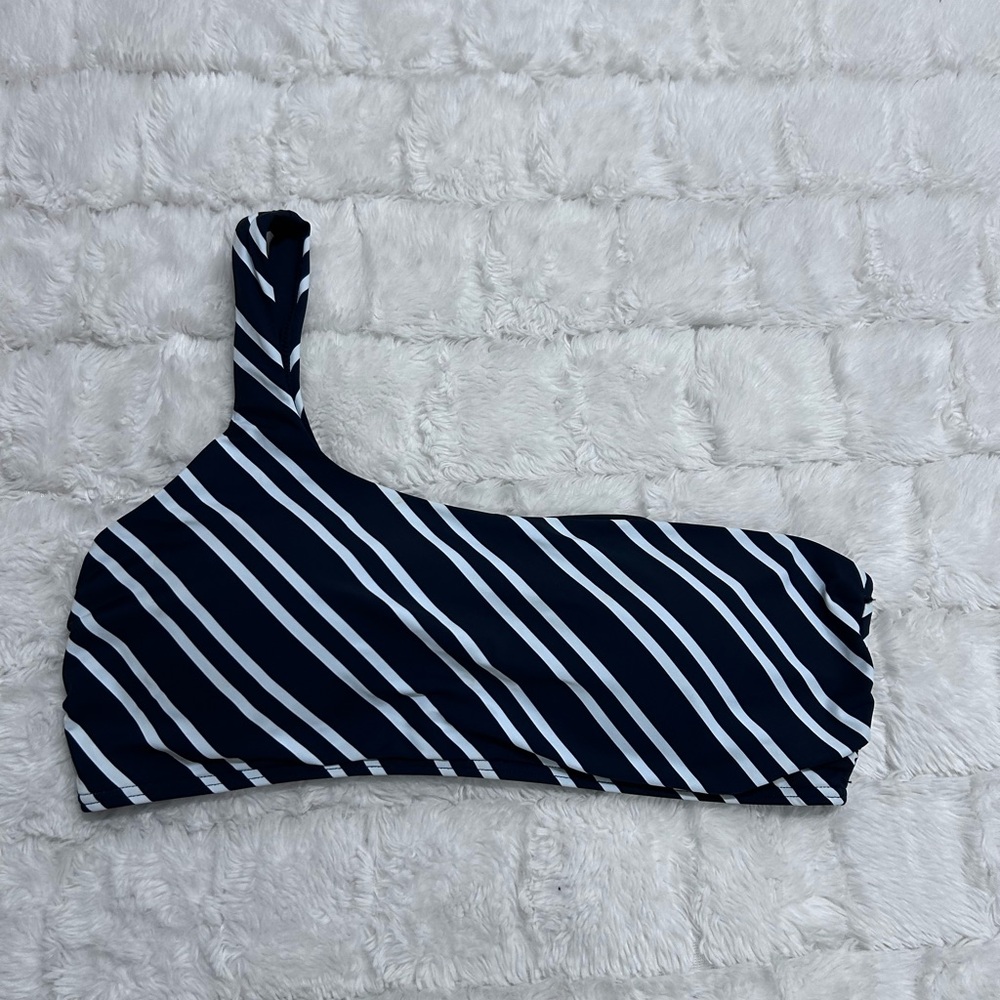 Tropik Women Black White Stripes One Shoulder Bandeau Padded Bikini‎ Top Size L